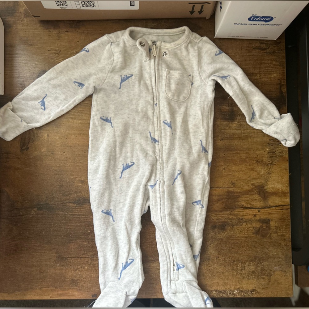 Carter's Gray Footie with Blue Dinosaurs